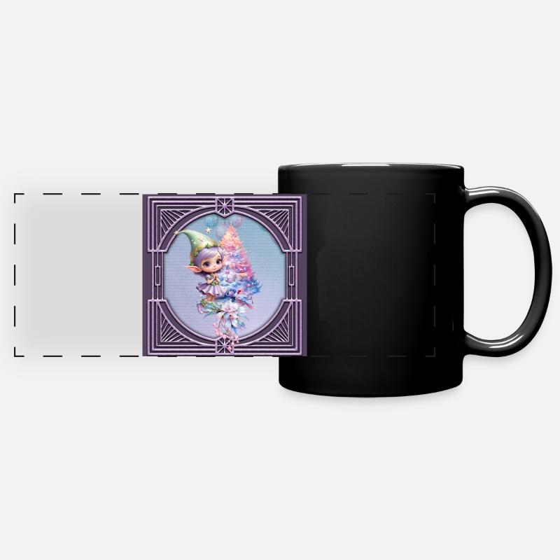 Mignon lutin de Noël aux délicates couleurs violettes - Mug panoramique uni - noir
