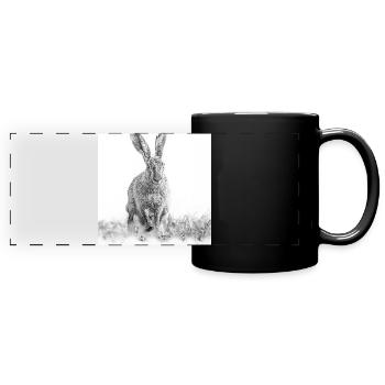 Lapin sautillant noir blanc - Mug panoramique uni - noir - Devant