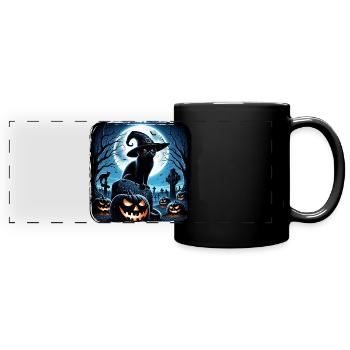 Joyeux Halloween, chat effrayé - Mug panoramique uni - noir - Devant