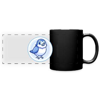 Sparrow Blue Kawaii Cartoon Character Clipart Pet - Full Colour Panoramic Mug - black - Front