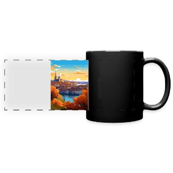 Lyon France Affiche de voyage Peinture de carte postale souvenir - Mug panoramique uni - noir - Devant
