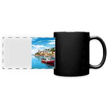 Looe Angleterre Affiche de voyage Souvenir Carte Postale Peinture - Mug panoramique uni - noir - Devant