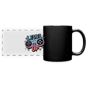 Level Up – Gaming Controller - Full Colour Panoramic Mug - black - Front