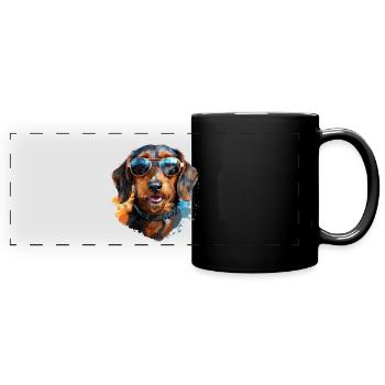 Rauhaardackel mit Sonnebrille - Panorama-Tasse farbig - Schwarz - Vorne