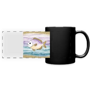 Playful fish in the water - Full Colour Panoramic Mug - black - Front