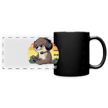 Pew Pew Gamer Otter - Full Colour Panoramic Mug - black - Front