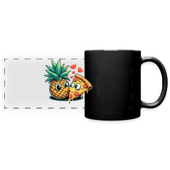 Pizza Hawaii French Kiss Love Drôle de cadeau - Mug panoramique uni - noir - Devant