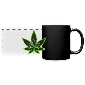 Cannabisblatt - Hanfblatt - Marihuana - Panorama-Tasse farbig - Schwarz - Vorne