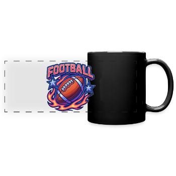 Vibrant Football Design with Flames - Full Colour Panoramic Mug - black - Front