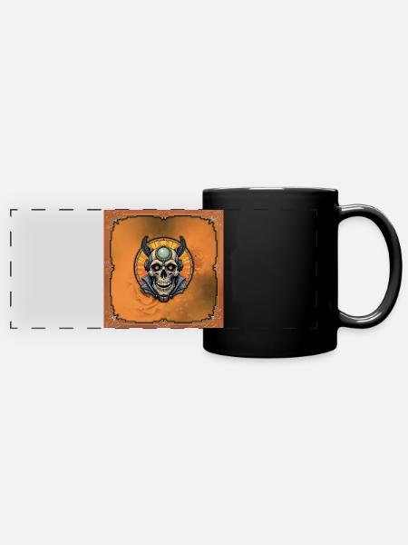 Der geflügelte Schädel. - Panorama-Tasse farbig - Schwarz