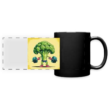 Brokkoli Kraftprotz mit Hantel - Panorama-Tasse farbig - Schwarz - Vorne