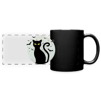 Black_cat-full_moon - Panorama-Tasse farbig - Schwarz - Vorne