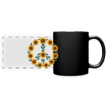 Sonnenblumen-Friedenssymbol-Design - Panorama-Tasse farbig - Schwarz - Vorne