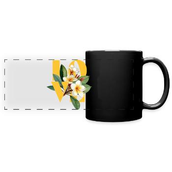Tropisches florales Frangipani Love Design - Panorama-Tasse farbig - Schwarz - Vorne