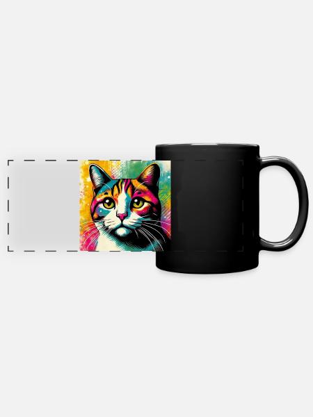 Katze - Panorama-Tasse farbig - Schwarz