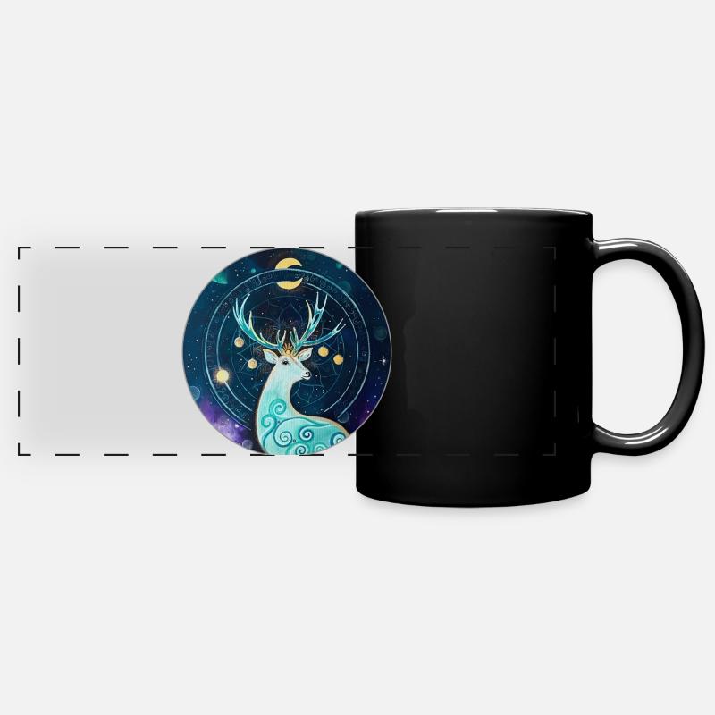 Mystical deer in the starry sky - Full Colour Panoramic Mug - black