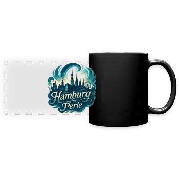 Hamburg Perle Stadt Silhouette Geschenk - Panorama-Tasse farbig - Schwarz - Vorne