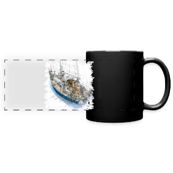 Segelyacht Skizzen Overlay CAD-Design - Panorama-Tasse farbig - Schwarz - Vorne