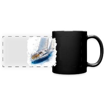 Skizzen Segelboot Bauplan - Panorama-Tasse farbig - Schwarz - Vorne