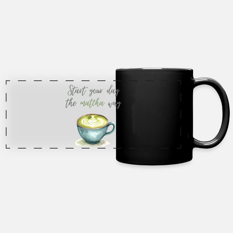 Start Your Day the Matcha Way Watercolour Art - Full Colour Panoramic Mug - black