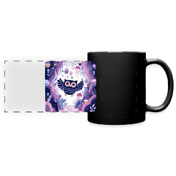 Nachtwald Eulenzauber - Panorama-Tasse farbig - Schwarz - Vorne