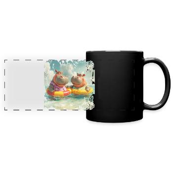 South Sea Hippos in Swimming Rings - Full Colour Panoramic Mug - black - Front