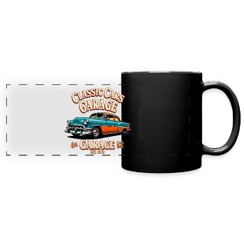 Klassische Autos Garage Druck - Panorama-Tasse farbig - Schwarz - Vorne