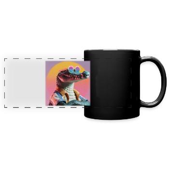 Retro Crocodile – Cool Vintage Hawaiian Design - Full Colour Panoramic Mug - black - Front