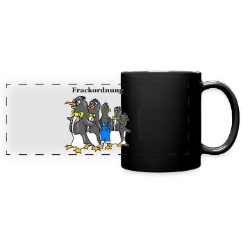 Frackordnung - Lustiger Pinguin Cartoon - Panorama-Tasse farbig - Schwarz - Vorne