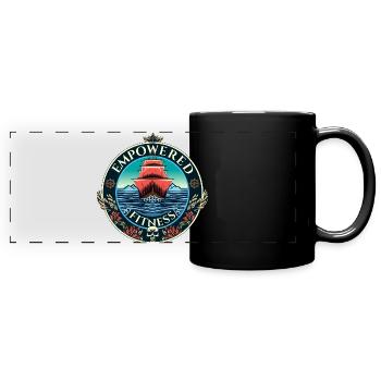 Puissant logo de fitness du navire à voile - Mug panoramique uni - noir - Devant