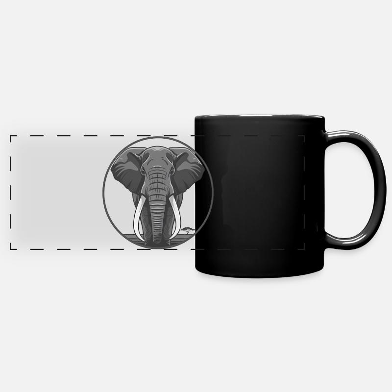 Elephant Head Circle Graphic - Full Colour Panoramic Mug - black