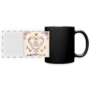 Elegantes Vintage Herz Ornament Design - Panorama-Tasse farbig - Schwarz - Vorne