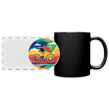 Bunter Radfahrer Rundbild - Panorama-Tasse farbig - Schwarz - Vorne