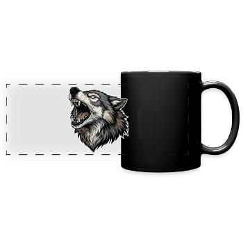 Wild Wolf Howling Alpha Wolf Mascot - Full Colour Panoramic Mug - black - Front