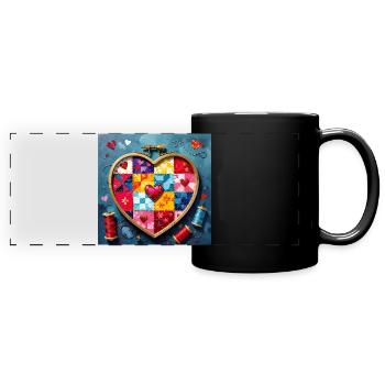 Patchwork Herz Quiltkunst - Panorama-Tasse farbig - Schwarz - Vorne