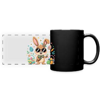 Frohe Ostern Cooler Hase - Panorama-Tasse farbig - Schwarz - Vorne