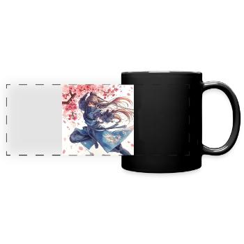 Kirschblüten-Ninja im Blitzangriff - Panorama-Tasse farbig - Schwarz - Vorne