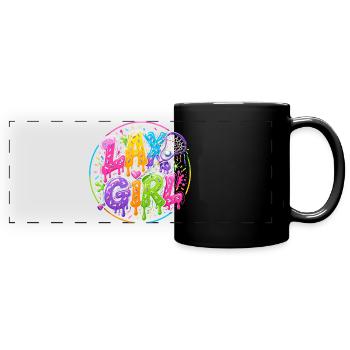 Lax Girl: Neon Style Lacrosse - Full Colour Panoramic Mug - black - Front