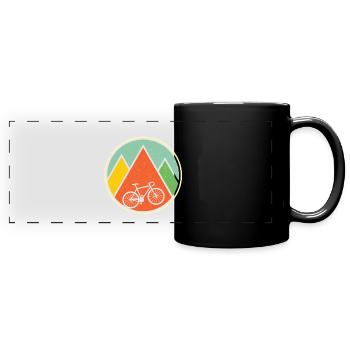 Vélo, montagnes, nature, aventure - design minimaliste - Mug panoramique uni - noir - Devant