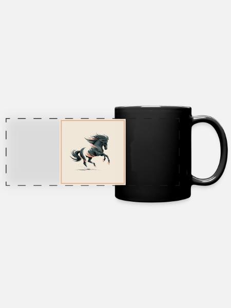 Pferd - Panorama-Tasse farbig - Schwarz