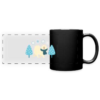Cute Samoyed dog in Winter - Full Colour Panoramic Mug - black - Front