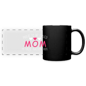 Proud Mom Kids Names Custom - Full Colour Panoramic Mug - black - Front