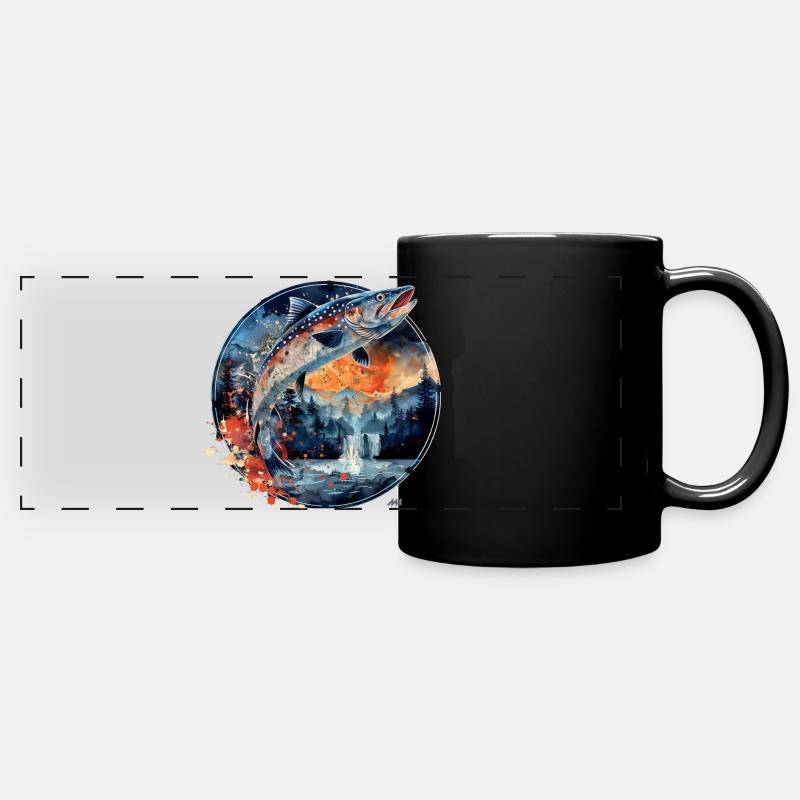 Poisson sauteur – Motif de pêcheur – Prise dynamique - Mug panoramique uni - noir