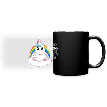Mit meinem Einhorn - Panorama-Tasse farbig - Schwarz - Vorne