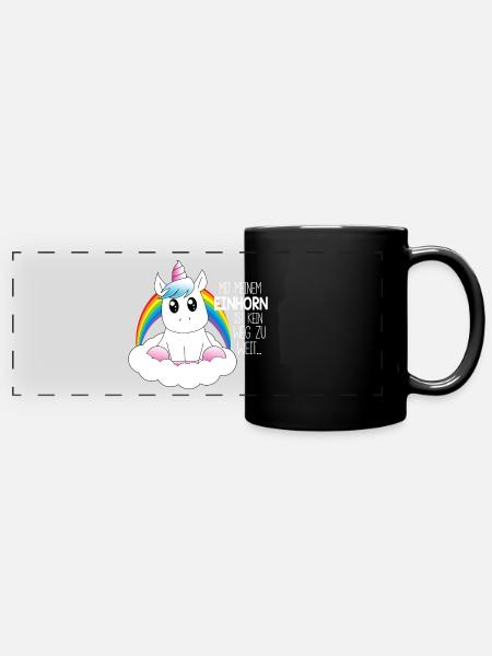 Mit meinem Einhorn - Panorama-Tasse farbig - Schwarz