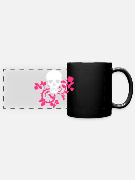 scull with tendrils - design colors selectable - Full Colour Panoramic Mug - black