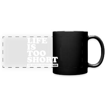 LIFE IS TOO SHORT, TO DRIVE BORING CARS - Panorama-Tasse farbig - Schwarz - Vorne