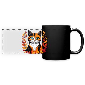 Herbst-Katze - Panorama-Tasse farbig - Schwarz - Vorne