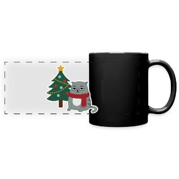 Chat Noël - Mug panoramique uni - noir - Devant