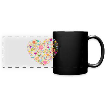 Cœurs Fleurs Fleurs Signe de Paix Yin et Yang - Mug panoramique uni - noir - Devant